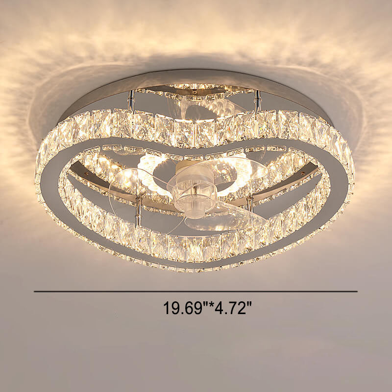 Modern Luxury Crystal Stainless Steel LED Flush Mount Ceiling Fan Light