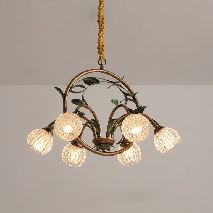 Moderner Art Deco Eisen Lackiert Ring Tulip Glas Kristall Schatten 6/8-Licht Kronleuchter Für Wohnzimmer 