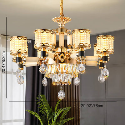 Modern Luxury Cylindrical Zinc Alloy Crystal Jade 6/8/10 Light Chandelier