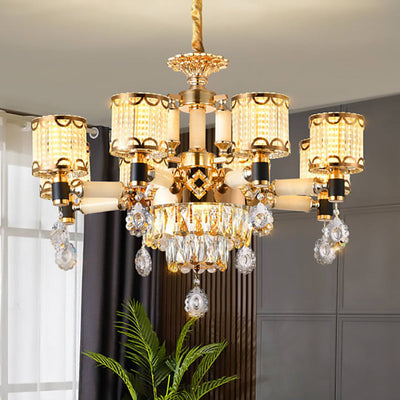 Modern Luxury Cylindrical Zinc Alloy Crystal Jade 6/8/10 Light Chandelier