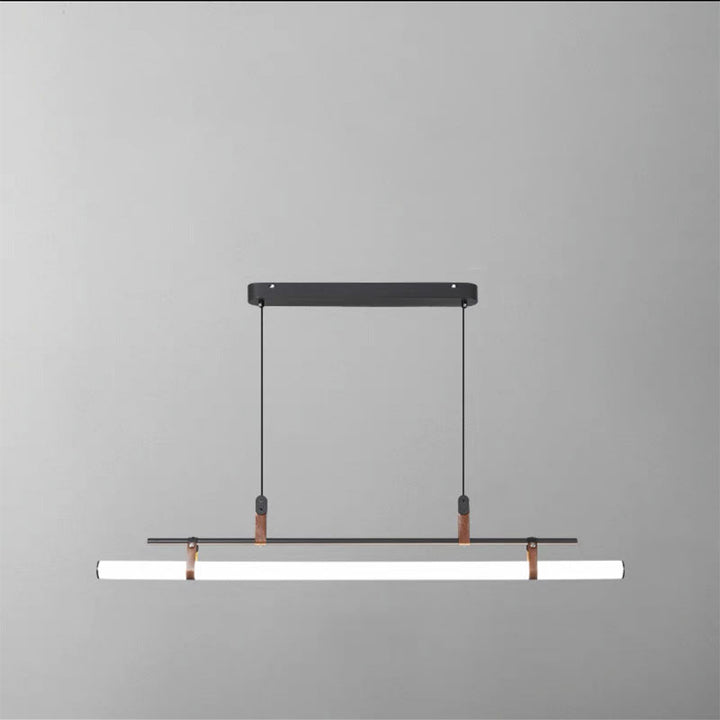 Moderner minimalistischer langer Streifen aus Eisen, Acryl und Kunstleder, LED-Insel-Leuchter für Wohnzimmer und Esszimmer 