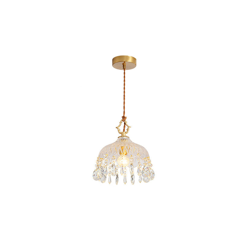 Moderne Art Deco Messing kariert Glas Schatten Kristall Perlen 1-Licht Pendelleuchte für Wohnzimmer 