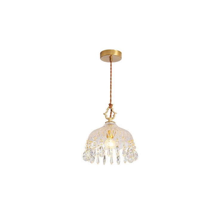 Moderne Art Deco Messing kariert Glas Schatten Kristall Perlen 1-Licht Pendelleuchte für Wohnzimmer 