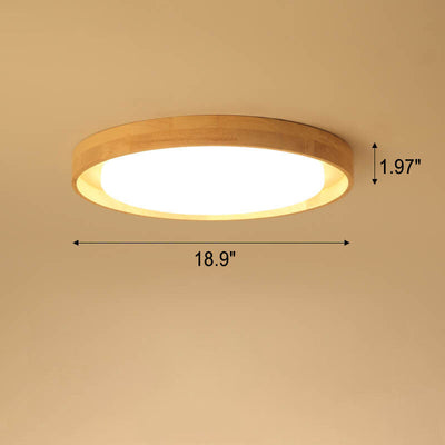 Japanese Simple Log Round LED Flush Mount Ceiling Light