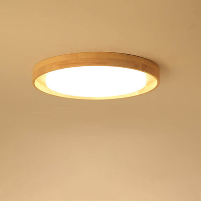 Japanese Simple Log Round LED Flush Mount Ceiling Light