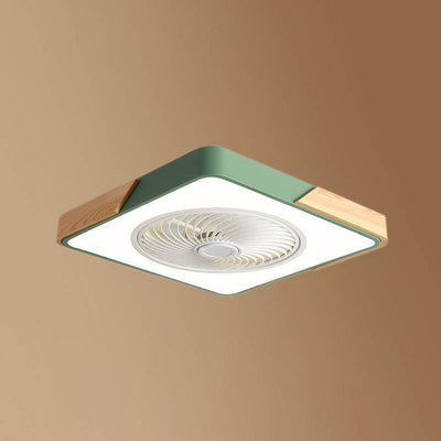 Nordic Macaron Square Wood LED Flush Mount Ceiling Fan Light