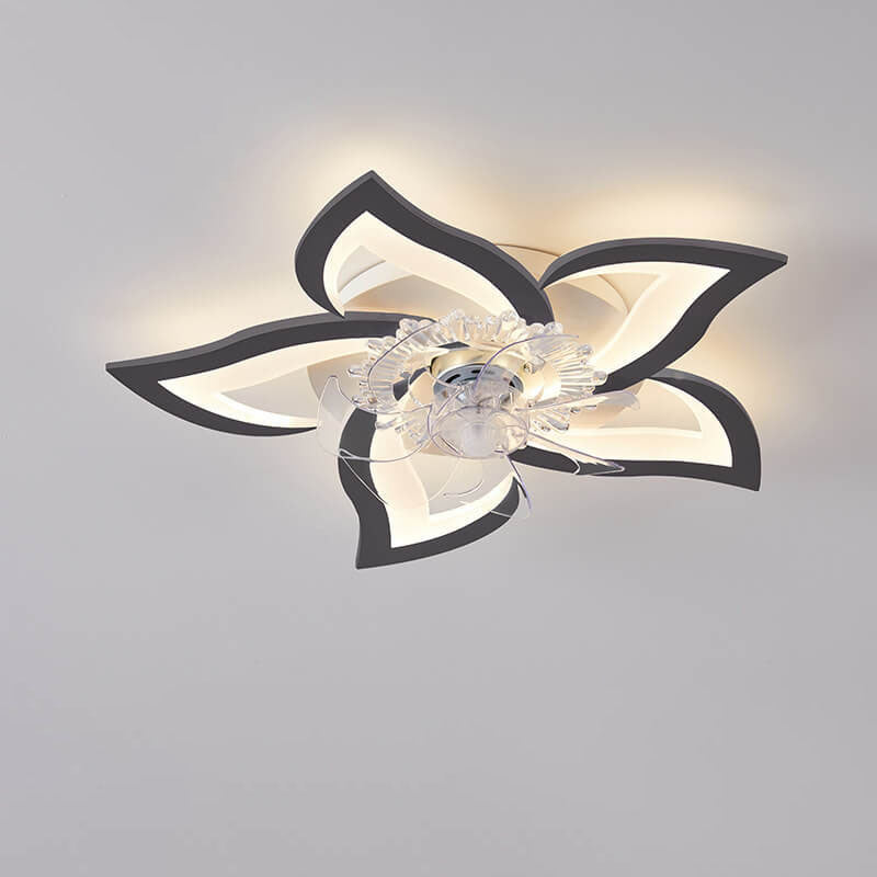 Scandinavian Modern Luxury Flower Iron Acrylic Plastic LED Flush Mount Ceiling Fan Light