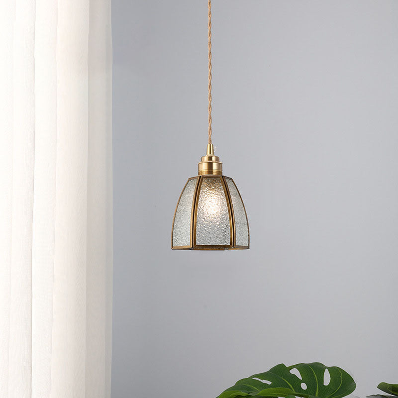 Lámpara colgante vintage tradicional de 1 luz con pantalla cónica de vidrio y cobre para sala de estar 