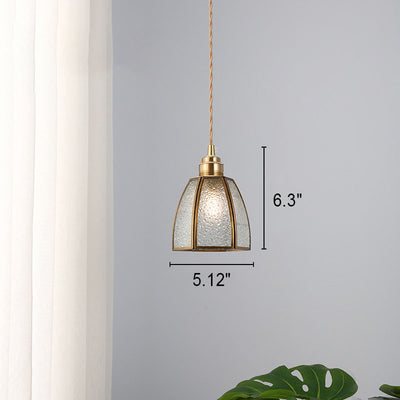 Japanese Vintage Brass Glass Cone 1-Light Pendant Light