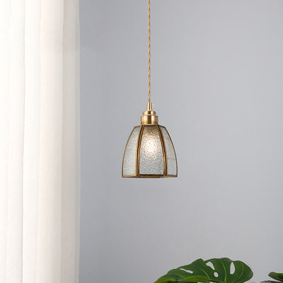 Japanese Vintage Brass Glass Cone 1-Light Pendant Light