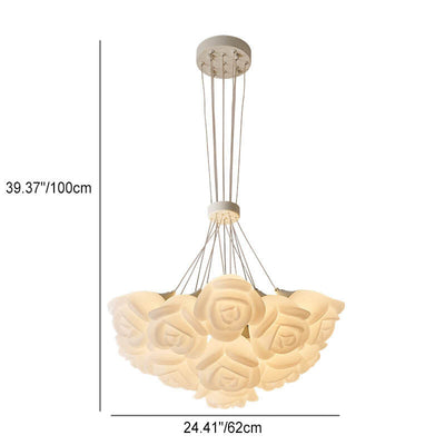 Modern Cream Rose Bouquet Iron Acrylic 7/13/19 Light Chandelier