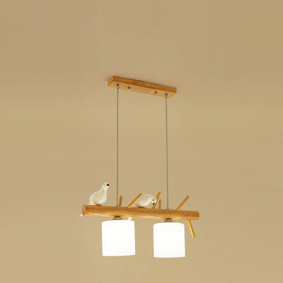 Nordic Minimalist Solid Wood Bird Decor Cylinder 2/3-Light Island Light Chandelier
