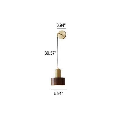 Nordic Light Luxury Retro Copper Walnut Round 1-Light Wall Sconce Lamp