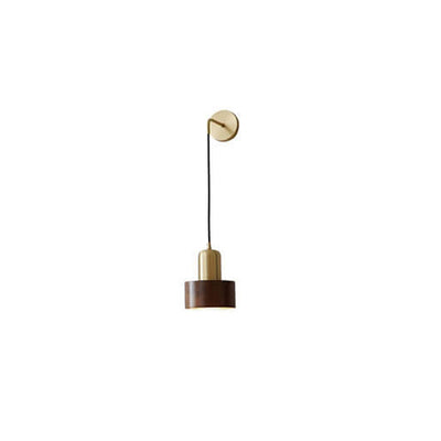 Nordic Light Luxus-Retro-Kupfer-Walnuss-runde 1-Licht-Wandleuchte 