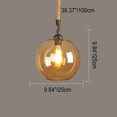 Industrial Vintage Glass Ball Rope Hanging 1-Light Pendant Light