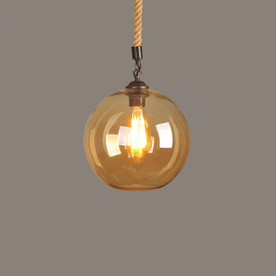 Industrial Vintage Glass Ball Rope Hanging 1-Light Pendant Light