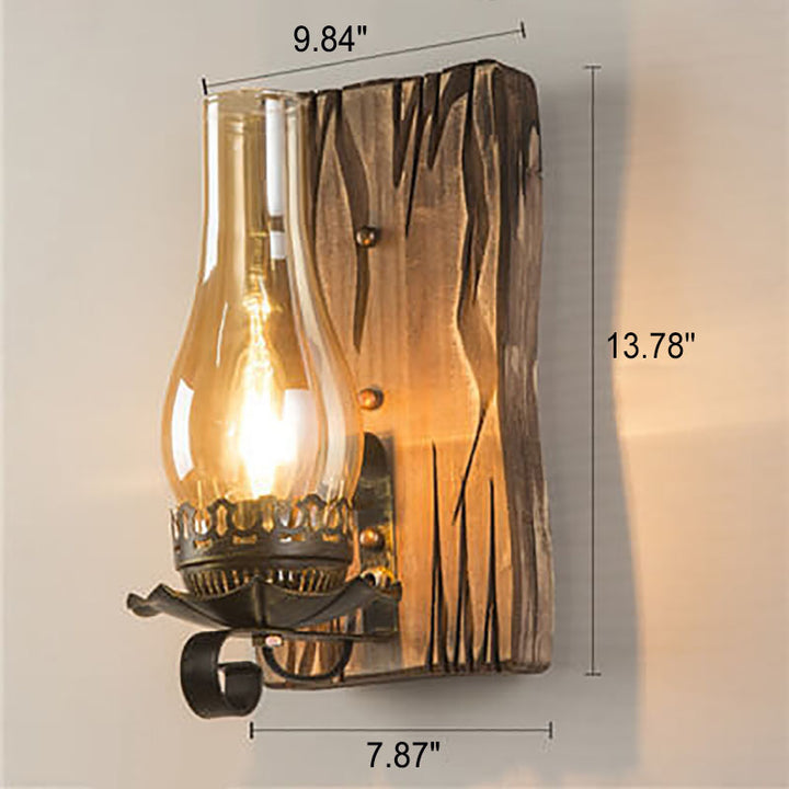 Retro Industrial Wood Iron 1-Light Wall Sconce Lamp