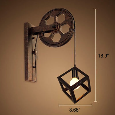 Vintage Industrial Pulley Iron 1-Light Wall Sconce Lamp