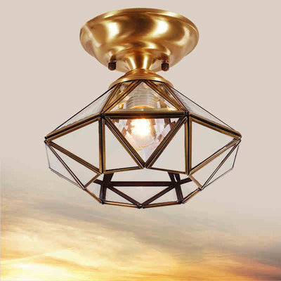 European Light Luxury Full Copper Round 1-Light Semi-Flush Mount Light