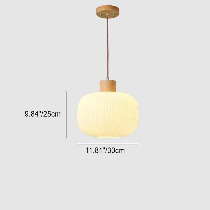 Traditionelle japanische Pendelleuchte mit Glas-Glasbehälter und massivem Holzstreifen, 1/2/3-flammig, für das Wohnzimmer 