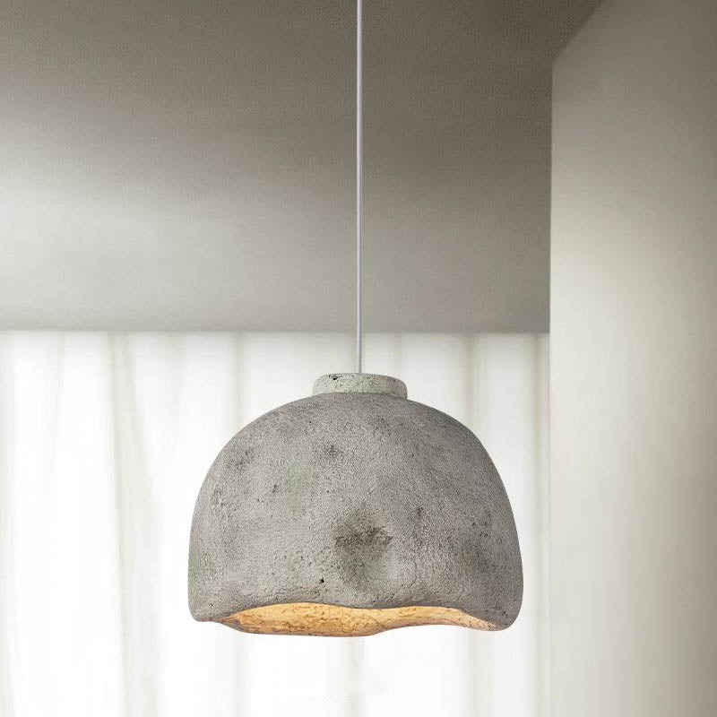 Contemporary Nordic Rough Rock Texture Semicircular 1-Light Pendant Light for Dining Room