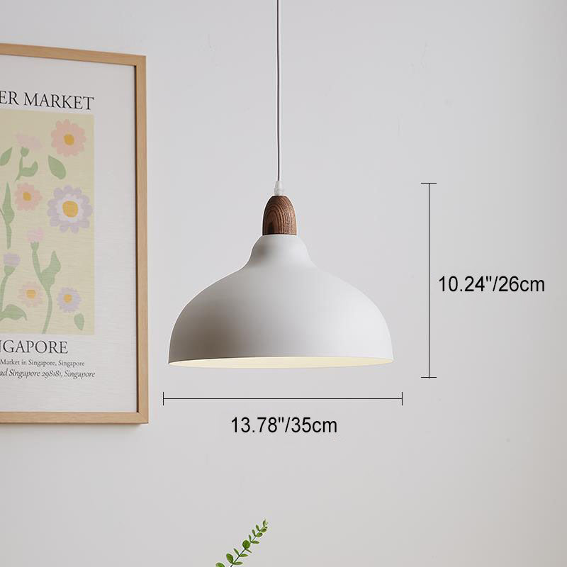 Japanese Simple Solid Wood Dome Round Hardware 1-Light Pendant Light
