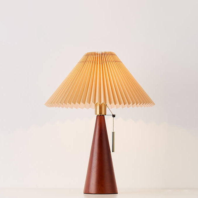 Japanese Minimalist Vintage Pleated Wooden Fabric LED Table Lamp