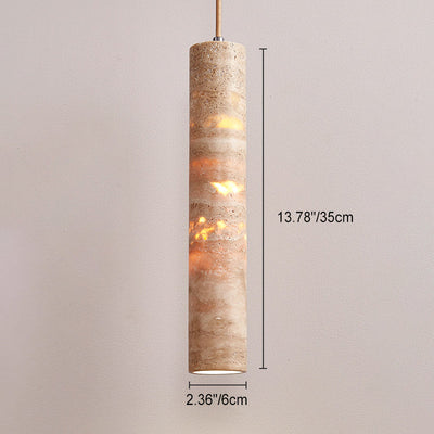 Modern Minimalist Cylindrical Natural Yellow Travertine 1-Light Pendant Light For Bedroom