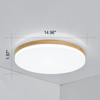 Nordic Simplicity Solid Wood Round PVC LED Flush Mount Ceiling Light