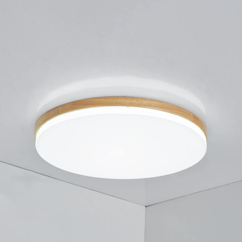 Nordic Simplicity Solid Wood Round PVC LED Flush Mount Ceiling Light