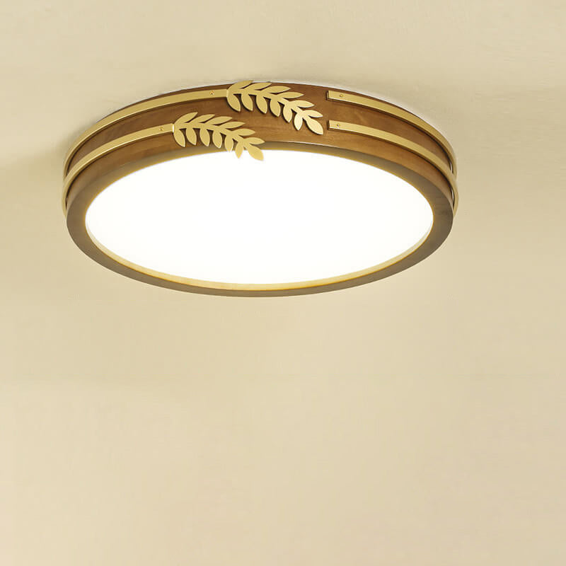 New Chinese Walnut Creative Golden Wheat Ear Decoration Design LED Flush Mount Light