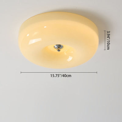 Contemporary Nordic Creamy Yellow Pudding Glass Shade Iron LED Flush Mount Ceiling Light For Living Room