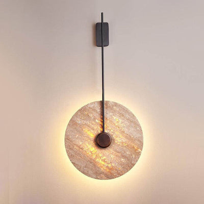 Skandinavische moderne minimalistische runde Eisen-Gelbe Travertin-LED-Wandleuchte 