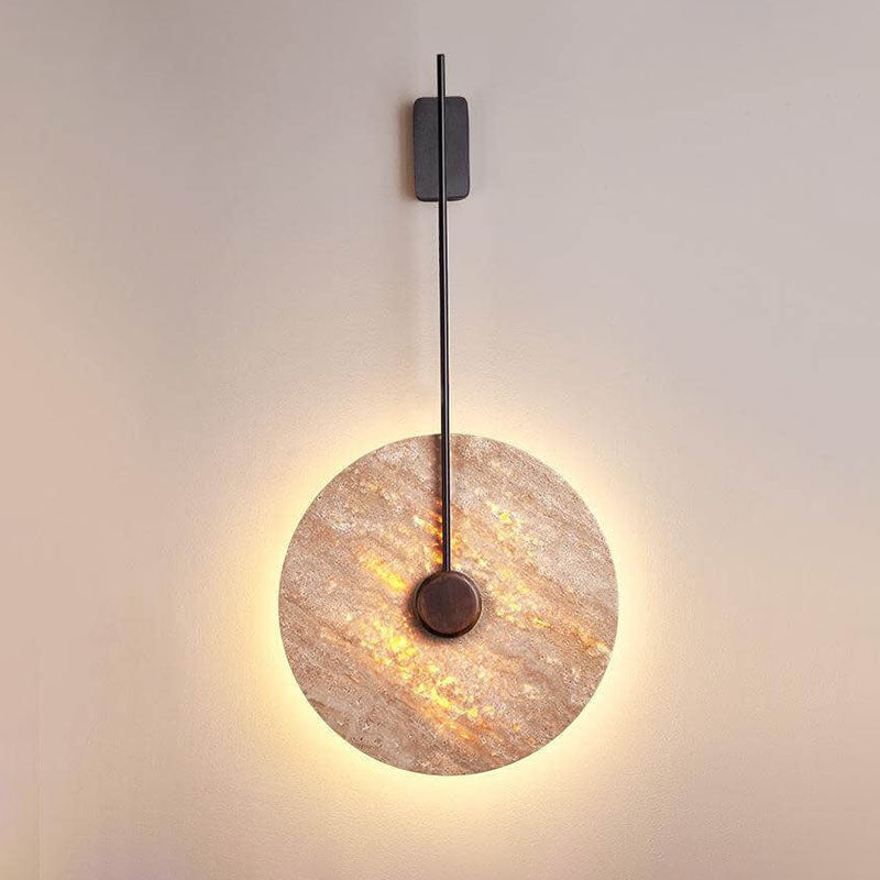 Skandinavische moderne minimalistische runde Eisen-Gelbe Travertin-LED-Wandleuchte 
