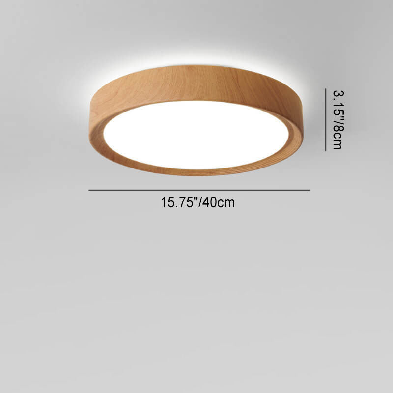 Modern Minimalist Round Wood Grain Iron Acrylic LED Flush Mount Light