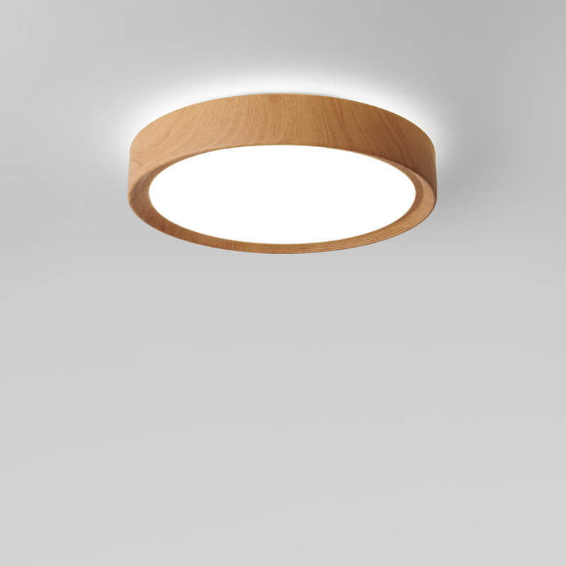 Modern Minimalist Round Wood Grain Iron Acrylic LED Flush Mount Light