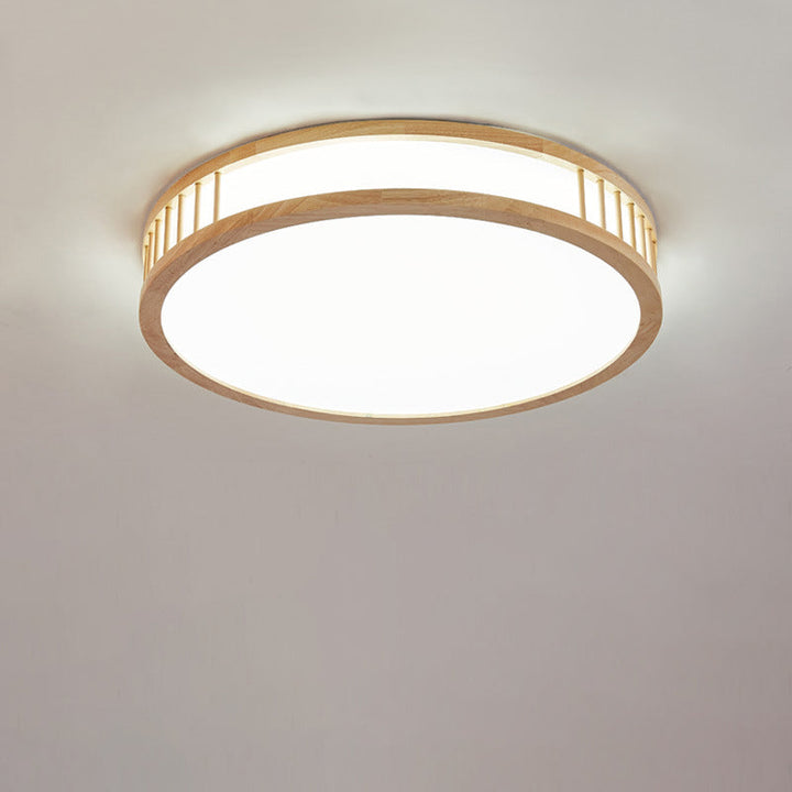 Modern Minimalist Solid Wood Acrylic Round LED Flush Mount Ceiling Light For Living Room