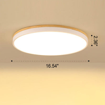 Nordic Simple Solid Wood Round LED Flush Mount Ceiling Light