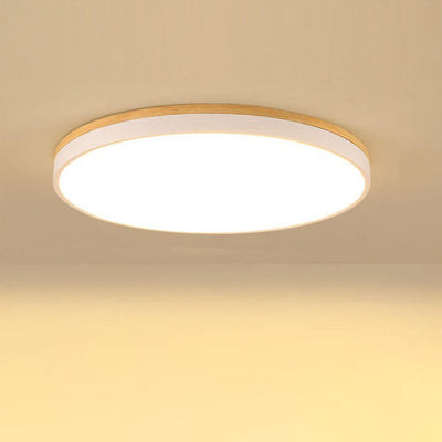 Nordic Simple Solid Wood Round LED Flush Mount Ceiling Light