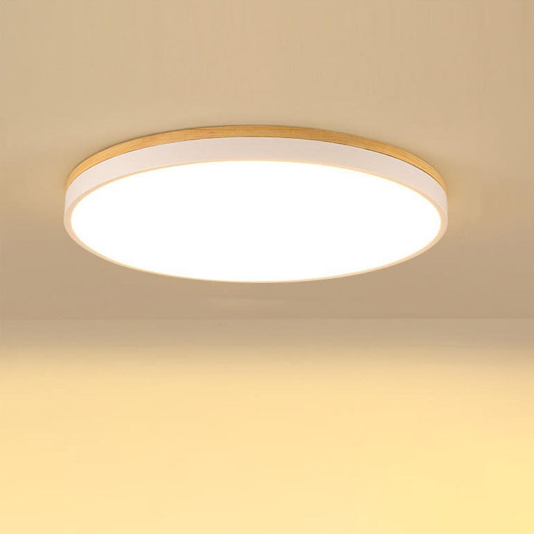 Plafonnier LED rond en bois massif nordique simple 