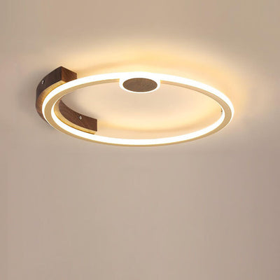 Modern Minimalistic Round Solid Color Wood Iron Acrylic LED Flush Mount Light
