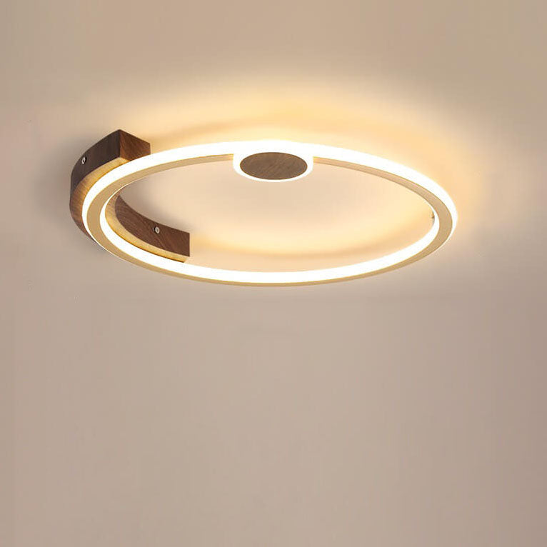 Modern Minimalistic Round Solid Color Wood Iron Acrylic LED Flush Mount Light