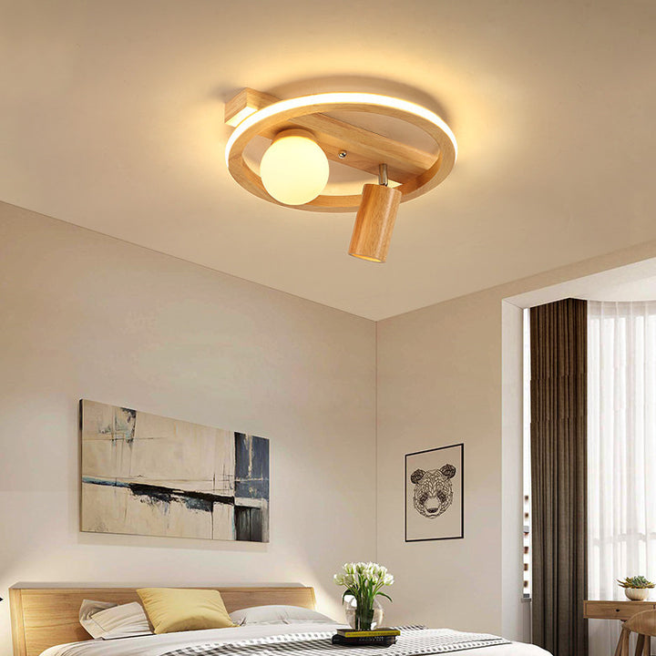 Nordische Einfache Runde Holz-LED-Deckenleuchte 