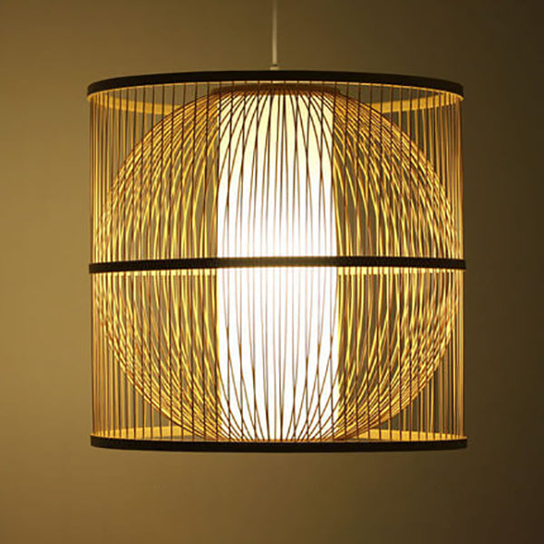Lustre suspendu moderne chinois en bambou tressé carré rond à 1 lumière 