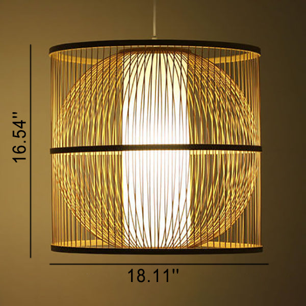 Lustre suspendu moderne chinois en bambou tressé carré rond à 1 lumière 