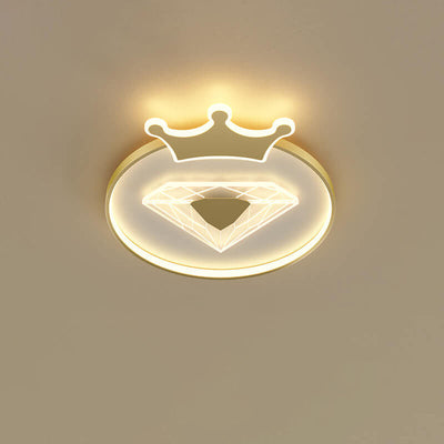 Plafonnier LED pour enfants avec abat-jour acrylique en forme de couronne ronde et diamant de simplicité créative 
