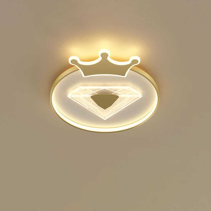 Plafonnier LED pour enfants avec abat-jour acrylique en forme de couronne ronde et diamant de simplicité créative 