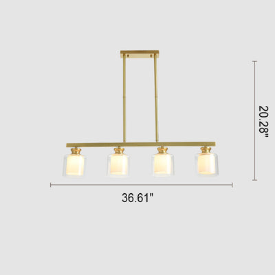 Nordic Simplicity Brass Glass Cylinder Linear Island Light 3/4 Light Chandelier