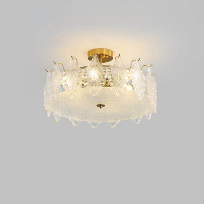 French Luxury Glass Round Drum 5/6/8 Light Semi-Flush Mount Ceiling Light