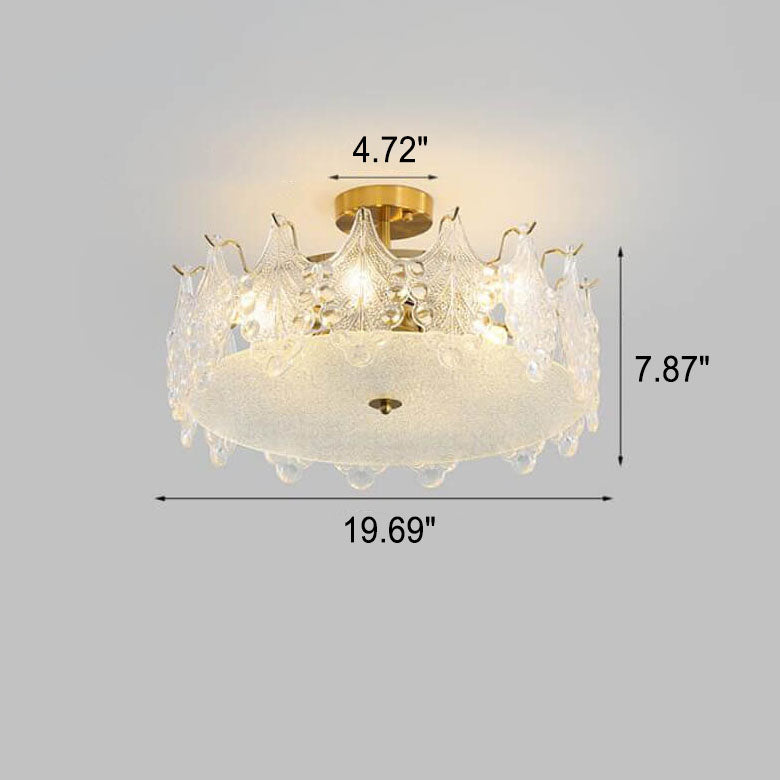 French Luxury Glass Round Drum 5/6/8 Light Semi-Flush Mount Ceiling Light